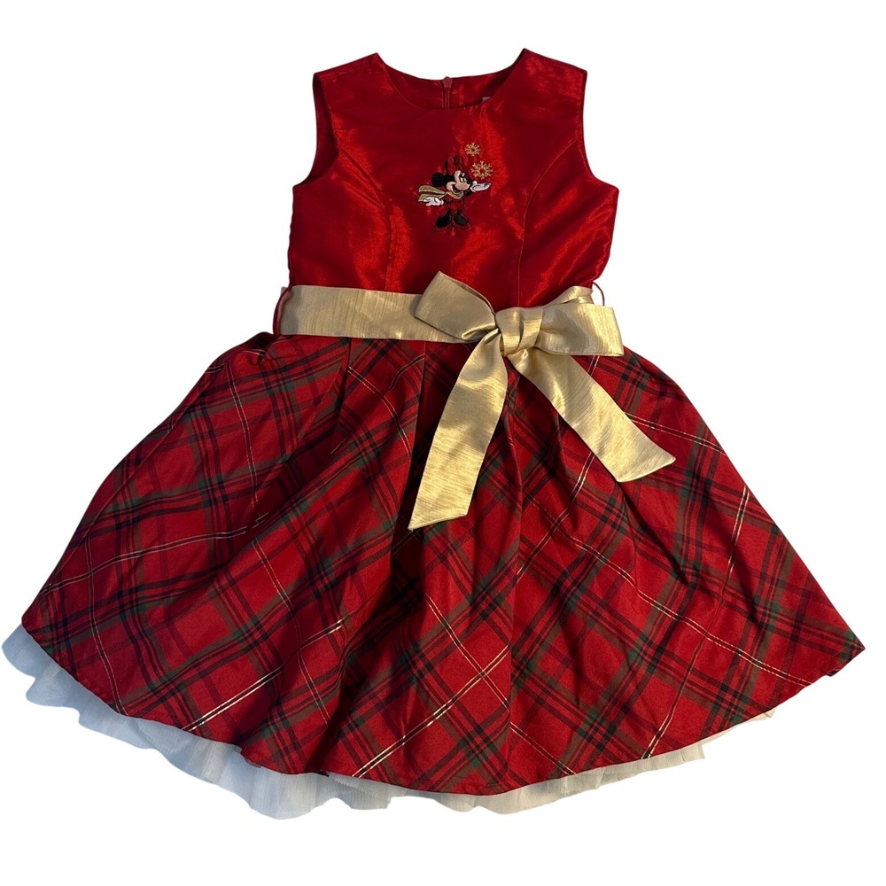 Disney Store Red Minnie Mouse Christmas Holiday Tutu Plaid Embroidered Dress 2T